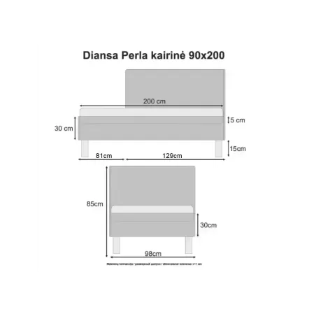 Lova Perla be patalynės dėžės, kairinė