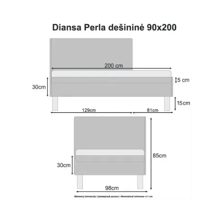 Lova Perla be patalynės dėžės, dešininė