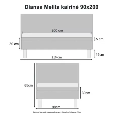 Lova Melita be patalynės dėžės, kairinė