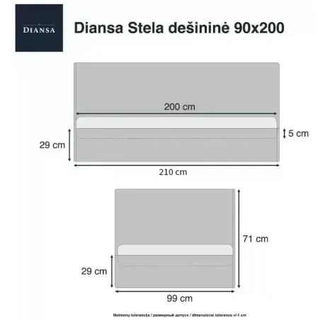Lova Stela dešininė 90x200 Monolith 95