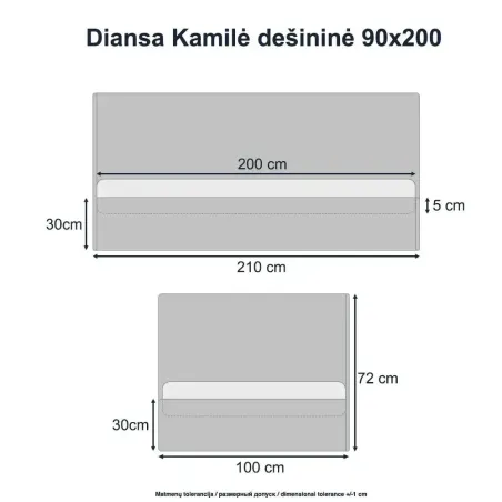 Lova Kamilė dešininė 90x200 Monolith 04