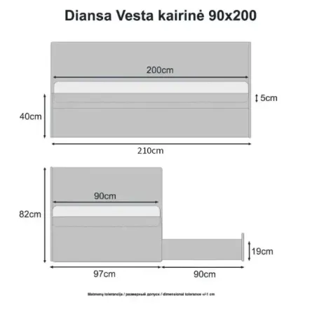 Lova Vesta kairinė 100x200 Cloud 80/81