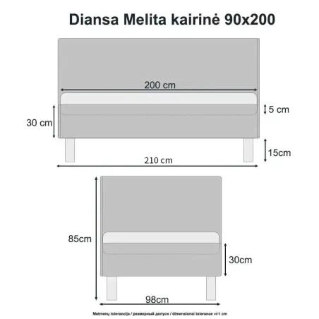 Lova Melita kairinė 90x200 Lido 06