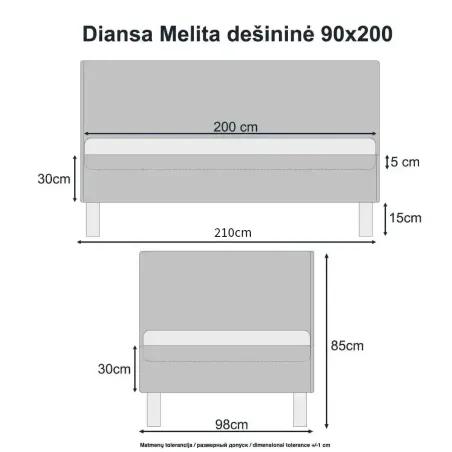 Lova Melita dešininė 90x200 Monolith 77