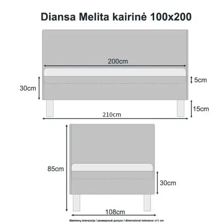 Lova Melita kairinė 100x200 Vinci 38 + čiužinys Comfy