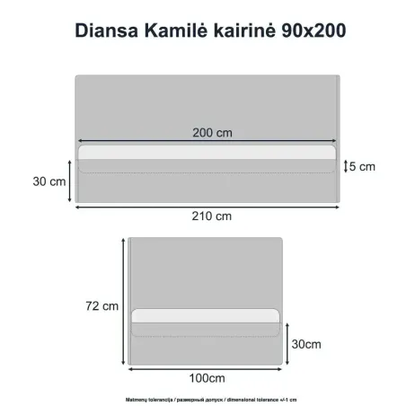 Lova Kamilė kairinė 90x200 Centauri 05 + čiužinys Comfy