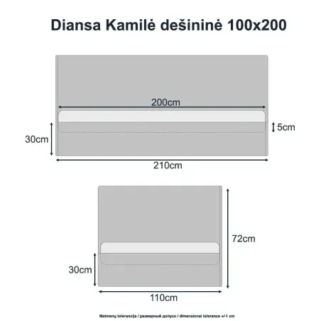Lova Kamilė dešininė 100x200 Centauri 05 + čiužinys Comfy