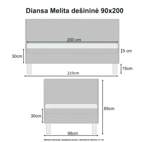 Lova Melita dešininė 90x200 Vinci 28