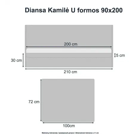 Lova Kamilė be patalynės dėžės, U formos