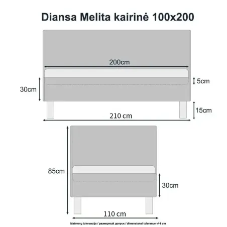 Lova Melita kairinė 100x200 Vinci 38 + čiužinys Comfy