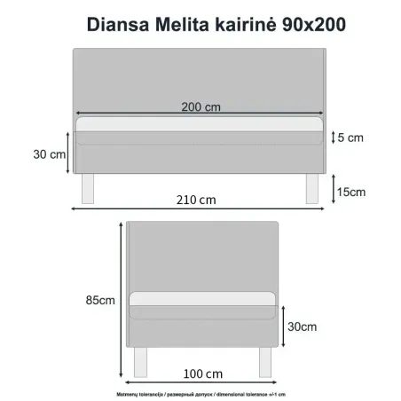 Lova Melita kairinė 90x200 Lido 06