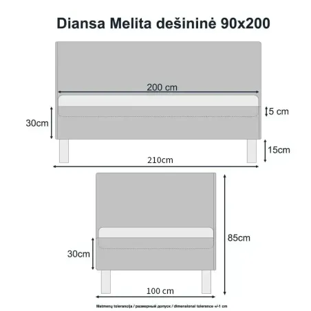 Lova Melita dešininė 90x200 Monolith 04