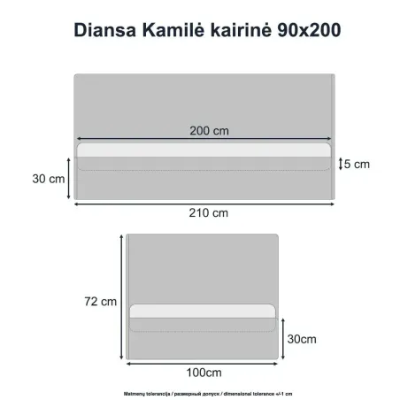 Lova Kamilė kairinė 90x200 Storm 36
