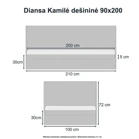 Lova Kamilė dešininė 90x200 Storm 36
