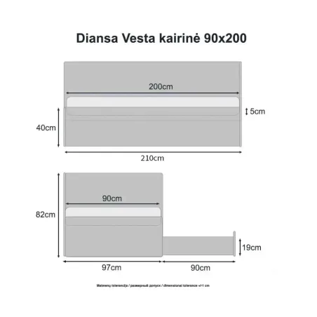Lova Vesta kairinė 90x200 Cloud 91