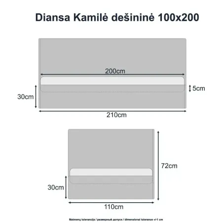 Lova Kamilė dešininė 100x200 Cloud 87